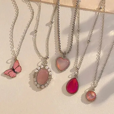 Colorful Shiny Zircon Crystal Heart Drop Necklace Set 
